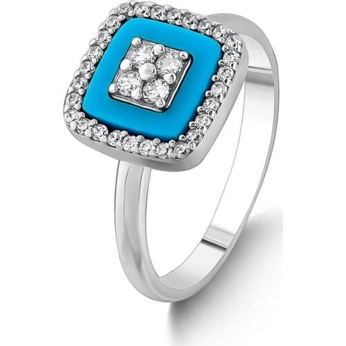 Square Model Women Ring Silver Blue Stone Women Ring Solid 925 Sterling Silver Handmade Women Jewelry Wedding Engagement Ring
