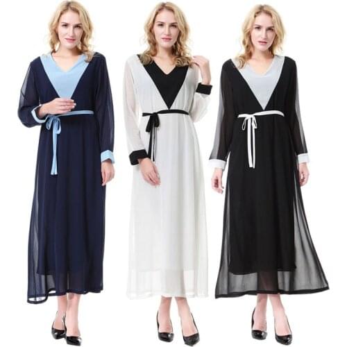 2020 Fashion Abaya Middle East Long Robe Gowns Ramadan Dubai Arab Islamic moroccan kaftan V-Neck dress for muslim women