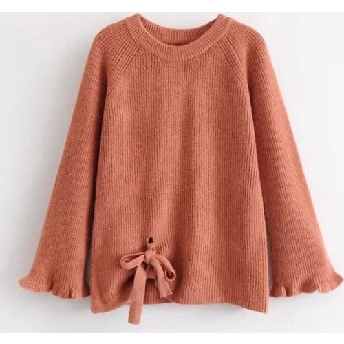 2020 Winter New Fashion Pulover Feminino All-match 3 Colors Available Hem Bow Tie Decorated Womens Knitwear Free Shipping