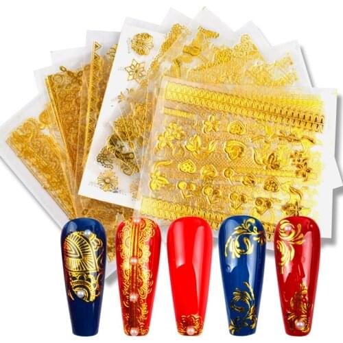 YZWLE Golden 3D Nail Art Adhesive Stickers Geometric Stripes Line Design Foils Sliders For Nails Decoration Decal Manicure