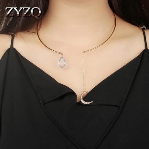 ZYZQ Geometric Moon Shaped Open Torques Neclace For Women Fashion Water Droped Party Accessories Jewelry Wholesale Lots&Bulk