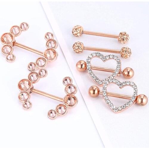 1pair Sexy Nipple Jewelry High Quality Zircon Nipple Ring Fashion Heart Barbell Nipple Ring Piercing Helix Piercing Body Jewelry