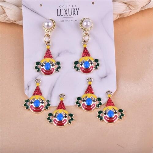 10pcs/pack Clown Droll Circus Metal Enamel Charms Pendant Earring Bracelet DIY Jewelry Making