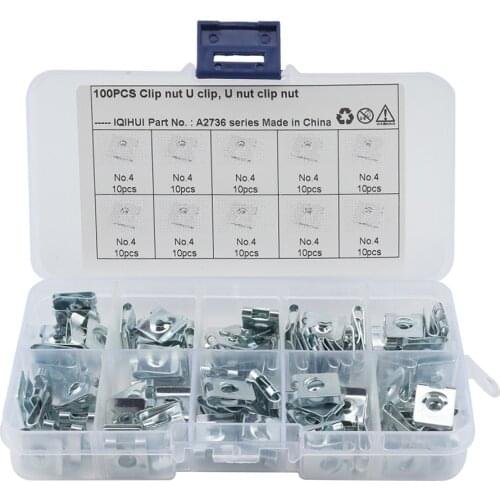 100pcs M4 M5 M6 M8 Spring Clamp Chimney U Nut Quick Clip Fastener Assortment Kit B-shaped U-shaped Spring Clip Chimney Nut