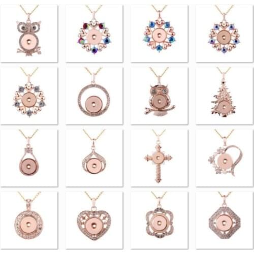 2020 New Snap Button Jewelry Necklaces Rose Gold Rhinestone Heart Snap Button Necklace Pendant Snap Jewelry 18mm Snap Buttons