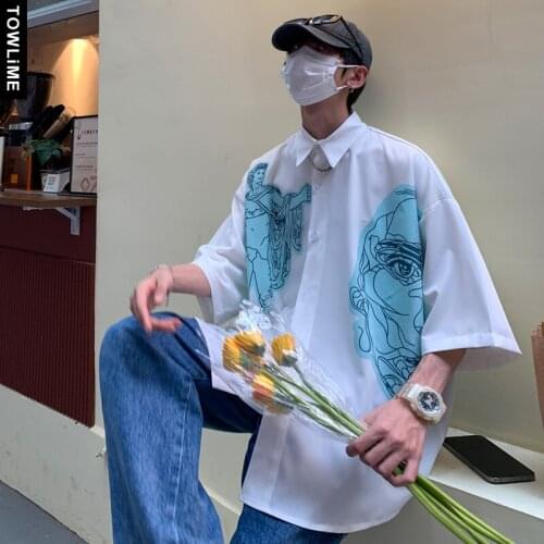 2021 Summer Mens Hawaiian Printed Half Sleeve Loose Casual Shirts Harajuku Streetwear Women Oversized Blouse Couple Tops