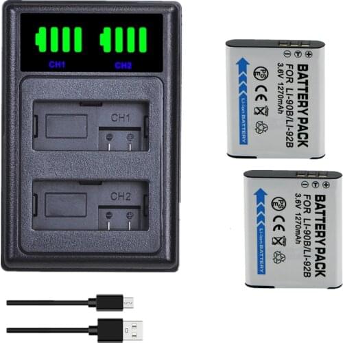 2x LI-90B LI 90B LI-92B Battery and LCD Dual Charger for Olympus Tough TG-6 TG-5 TG-Tracker SH-1 SH-2 SP-100 IHS Tough TG-1 TG-2