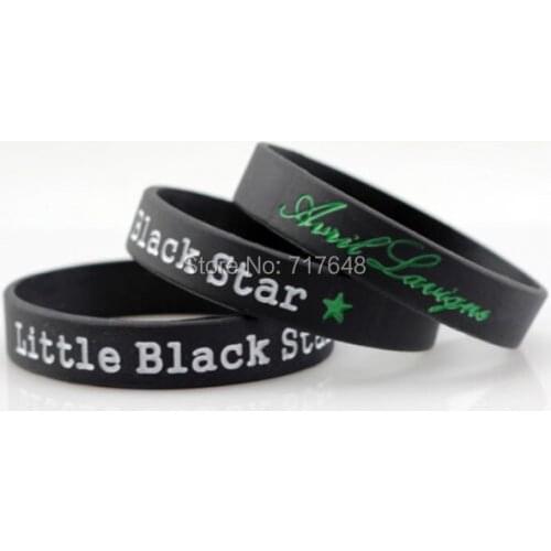 300pcs Debossed color filled Avril Lavigne Little Black Star wristband silicone bracelets free shipping by FEDEX express
