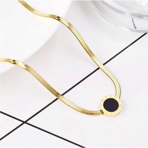 316L Stainless Steel Golden Roman Numerals Titanium Steel Necklace Female Snake Bone Chain Non-fading Jewelry