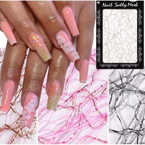 3D Mesh Gold Silver Nail Stickers Nail Art Foil Irregular Aluminum Foil Sticker Manicure Gel Polish DIY Nails decal Decoration