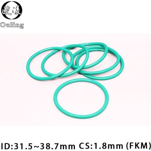 5PCS Fluorine rubber Green FKM Oring Seal CS1.8mm ID31.5/32.5/33.5/34.5/35.5/36.5/37.5/38.7mm Rubber O-Ring Seal ORing Gasket