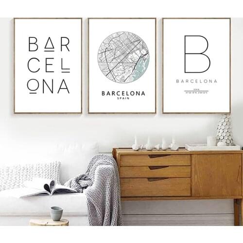 Abstract City Map Poster Spanish Barcelona Print Black White Quote Canvas Painting Minimalism Wall Picture Nordic Style Decor