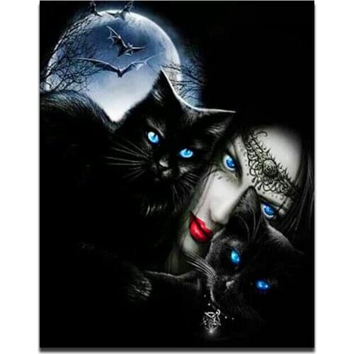 DIY diamond painting cross stitch Black cat and woman diamond full mosaic diamond embroidery full square round drill handmade