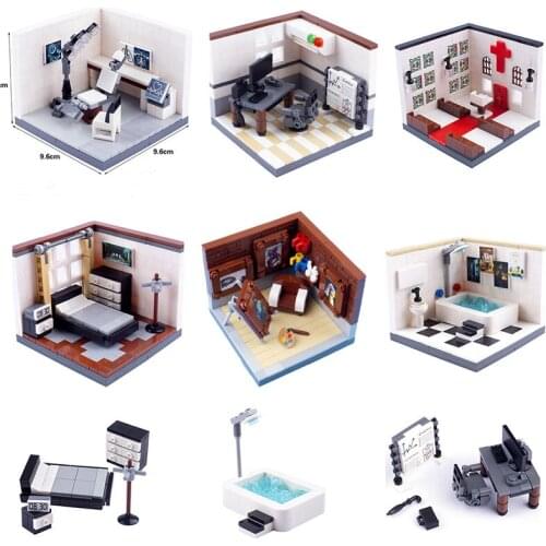 Hospital Church Dental Bedroom Studio Bathroom City Series Small Particles MOC DIY Building Blocks Kids Toys For Children Bricks