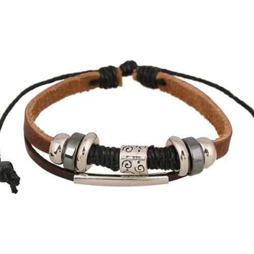 Vintage Fashion Beads Leather Bracelet for Women Men Casual Multilayer Wrap Charm Bangle Adjustable Wristband Retro Punk Jewelry