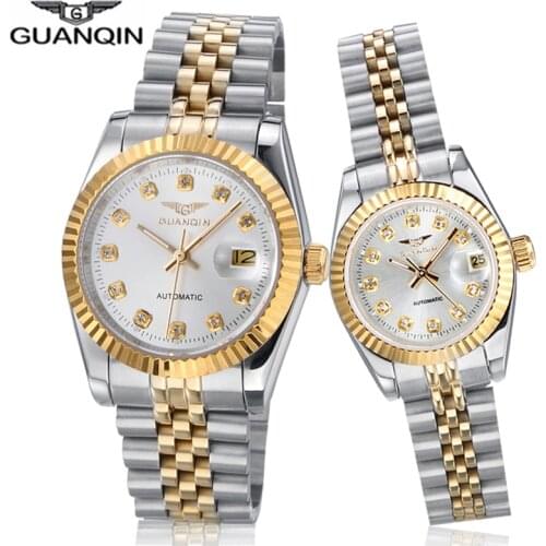 Couple Watch GUANQIN Top Brand Luxury Automatic Mechanical Watch Stainless Steel Waterproof Clock relogio masculino couple gift