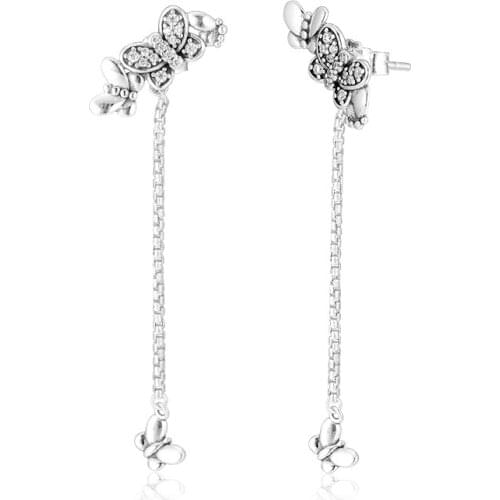 CKK Earring Bedazzling Butterflies Stud Earrings Sterling Silver Jewelry 100% 925 Silver Women Brincos Oorbellen Pendientes