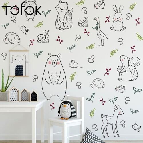 Tofok Cartoon Line Animals Creative Wall Stickers Living Room Bedroom Childrens Room Kindergarten Corner Decorative Wallpaper