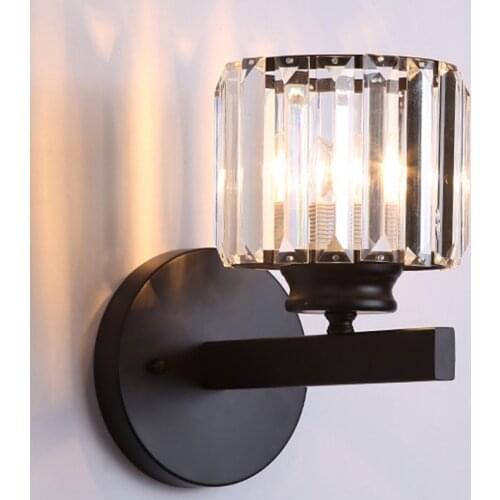 Crystal LED Wall Light Creative Black Indoor Bedside Wall Light Living Dining Room Stair Restroom Aisle Lamp (Without bulb)