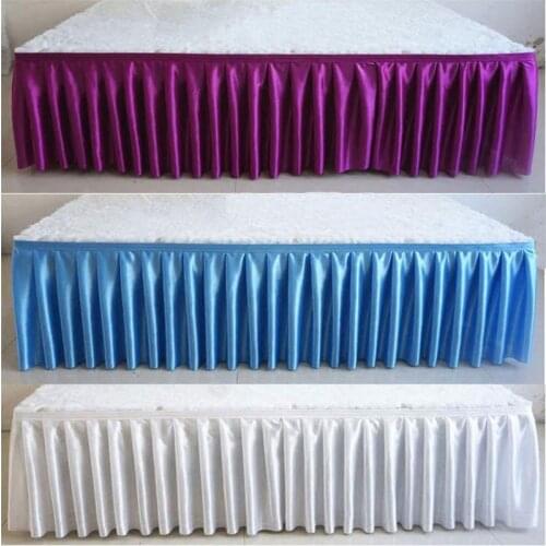 Custom Colorful Ice Silk Wedding Table Skirt for Tablecloth Table Cover Wedding Stage White Ice Silk Table Skirting Decoration