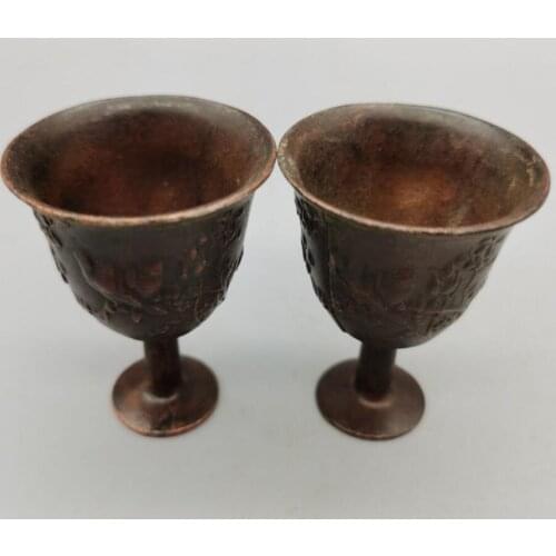 China brass archaize small wine cup crafts statue A pair