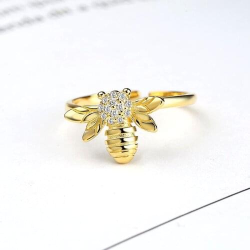 2020 New Cute Adjustable Bee Ring Women 925 Sterling Silver Rings 18K Gold-plated Women Fine Jewelry Trendy Party Gift