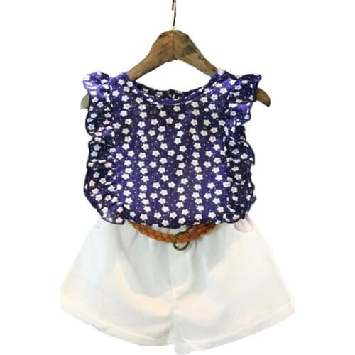 Girls Clothing Sets Kids Clothes 2020 Summer New Childrens Clothing For Girls Floral Chiffon Sleeveless T-shirt + Shorts Suits