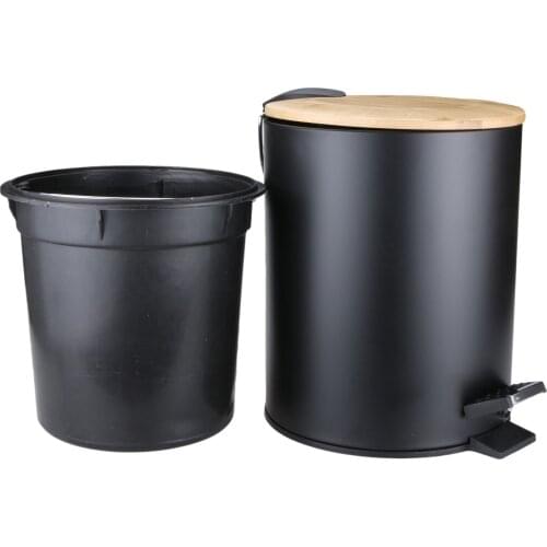 3L/5L Bathroom Kitchen Home Office Garbage Bin Bamboo Flip Step Trash Can with Wood Lid Rubbish Waste Container Organizer