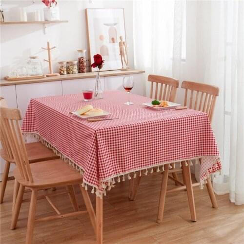 Red Plaid With Tassel Tablecloth Cotton Linen Home Dinner Coffee Tea Table Cloth Rectangular Picnic Cover