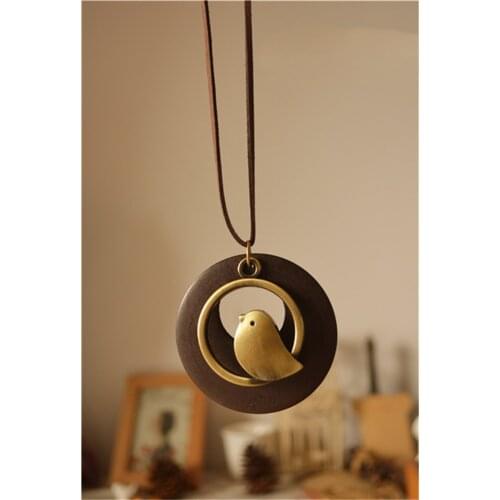 Round Necklace Lady Jewelry Sweater Chain Bohemian Necklace Clothes Accessories Wooden Necklace Bird Pendant Long Necklace