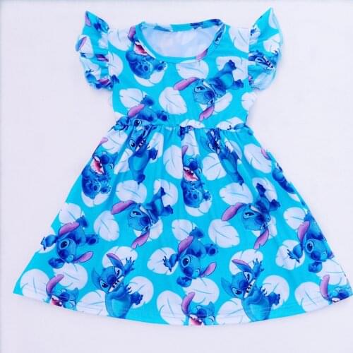 Baby Girls Summer Dress Clothing Girls Stitch Dress Children Girls Blue Stitch Milk Silk Boutique Dress Clothing Outfits