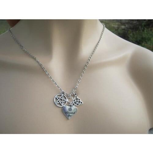 Fashion Blessed Be Heart Pentacle Charm Necklace, Celtic knot Wiccan Witchcraft Pendant, Triquetra Witch Ladies Jewelry 2021