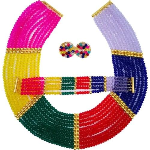 Fashionable multicolor costume necklace african set nigerian beads jewelry set crystal CHK-03