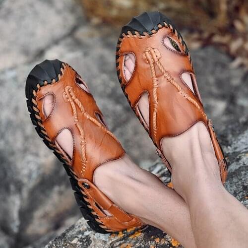 Men Sandals 2021 Cowhide Leather Male Summer Shoes Outdoor Beach Gladiator Sandals Shoes For Men Sneakers Sandalias Plus Size 48