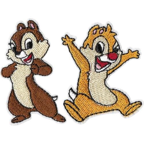 Disney two Squirrel Chip and Dale Cartoon Iron on Lovely Embroidered Cloth Patch For Girls Boys Clothes Stickers Apparel Garment