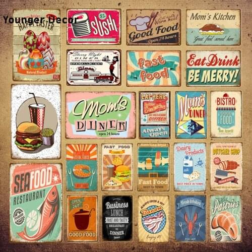 Moms Diner Wall Poster Breakfast Lunch Eat Drink Good Fast Food Vintage Metal Signs Pub Bar Home House Kitchen Decor YI-049
