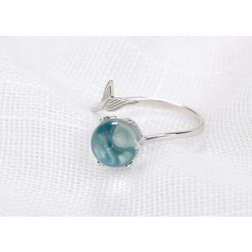 New Simple Blue Crystal Fishtail Mermaid Bubble Twist Opening Rings For Women Party Gifts Jewellery Accessories SAR183