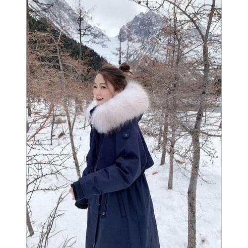JuneLove winter Women Real Fur Collar warm coat vintage lady Loose Windbreaker female 90% white duck down coat thick outwears