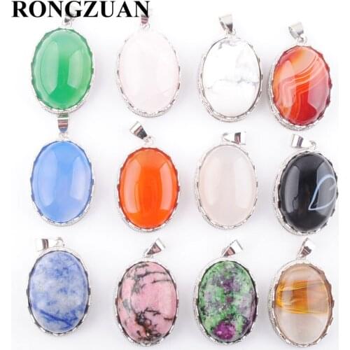 RONGZUAN Lovely Natural Rose Quartzs Turquoises Agates Jaspers Stone Egg Shape Bead Pendant Necklace Chain Women Jewelry TBN376