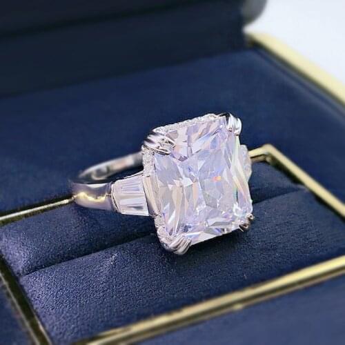 Luxury 100% 925 Sterling Silver Princess Cut 12*10 MM Created Moissanite Gemstone Wedding Engagement Ring Fine Jewelry Wholesale