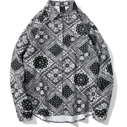 Japanese Retro Ethnic Style Men Printed Shirt Neutral Couple Loose-fitting Casual Long-sleeve Shirt Outdoor Daily Wear Cardigan