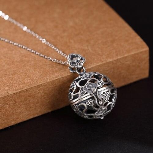S925 Sterling Silver Hollow Cage Pendant Filigree Ball Box Thai Silver Clound Necklace Locket Pendants no chain Women Jewelry