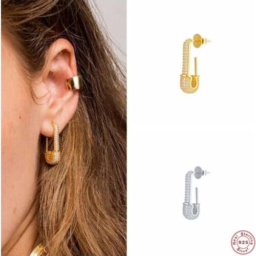 Aide 925 Sterling Silver Pins Shape Full Diamond Stud Earrings For Women Micro Pave Cubic Zirconia Jeweled Ear Stud Party Jewel