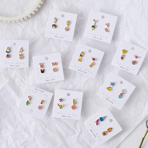 Metal Lovely Sweet Wind Lady Earrings for women Small Simple Cartoon Fashion Asymmetric Set Earrings