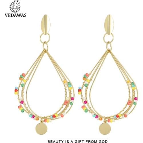Veadwas Fashion Big Beaded Earrings for Women Ethnic Handmade Colorful Hanging Drop Earrings Bridal Gifts Jewelry Gift Wholesale