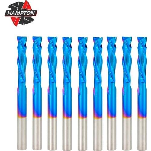 3.175mm Shank Spiral Milling Cutter 2 Flute Up Down Cutter Carbide End Mill Nano Blue Coating CNC Machine Cutter