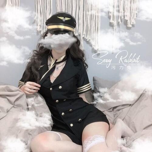 Flight Attendant Uniform Deep V Neck Dress Sexy Lingerie Night Clubwear Stewardess Anime Cosplay Clothes Maid Sailor Costumes