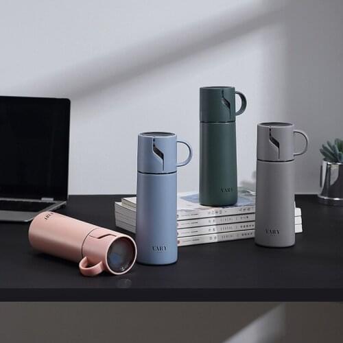 Thermos Cup Stainless Steel Water Cup Business Gift Heat preservation Water Bottle Vacuum Flask With Handle Lid Cup