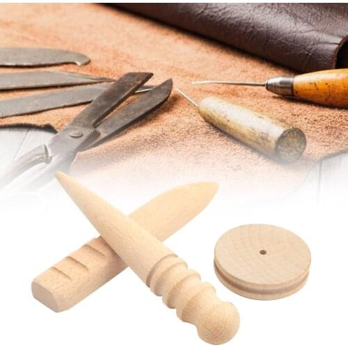 Leather Edge Trimmer Rod Polishing Rod Milling Handmade Leather Multi-Size Round Flat Wooden Rod Leather Tool