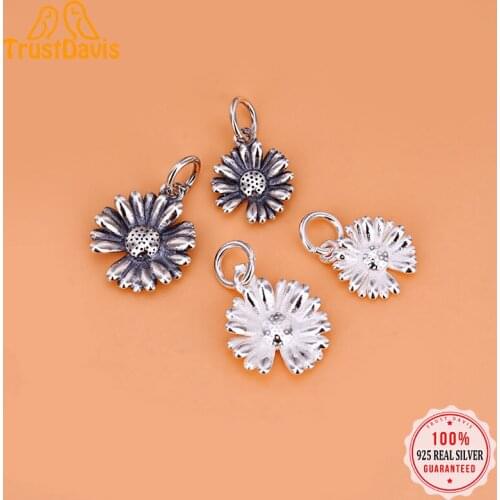 TrustDavis Fashion Real 925 Sterling Silver Daisy Flower Charms Pendant For Bracelet Necklace DIY Accessories Fine Jewelry HY016